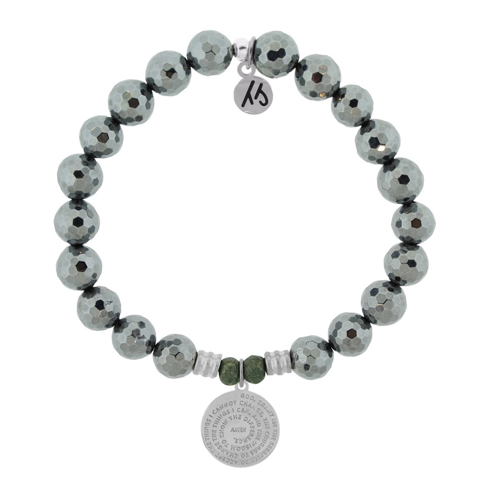 T. Jazelle Terahertz 8mm Stone Bracelet with Silver Serenity Prayer Charm